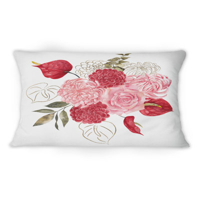 Bouquet de fleurs d'automne, baies et feuilles de pommes VI - coussin décoratif traditionnel imprimé 12 po x 20 po