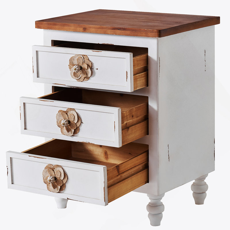 Table de bout Vintage Farmhouse, Blanc antique; noyer