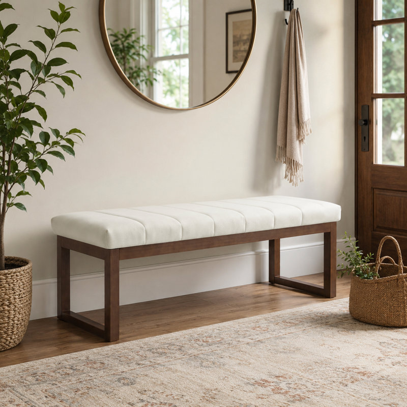Banc de bout rembourré de 53 po de largeur avec pieds en bois, Crème