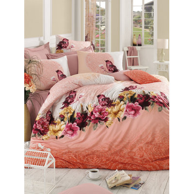 100% Cotton Ranforce Double Quilt Cover Set, 78.7 x 78.7 inches | Includes 2 Pillowcases 19.7 x 31.5 inches | Machine Washable, 140 Thread Count, Button Closure | Vibrant Pink, Orange, Red, Green & White Design - Soft & Durable