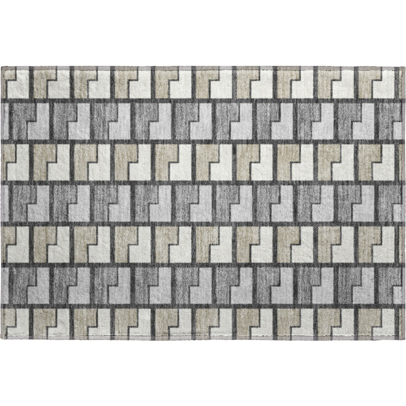 Premium Machine Washable Mayfield AMF2417 Geometric Rug, 1'8" x 2'6", Ivory