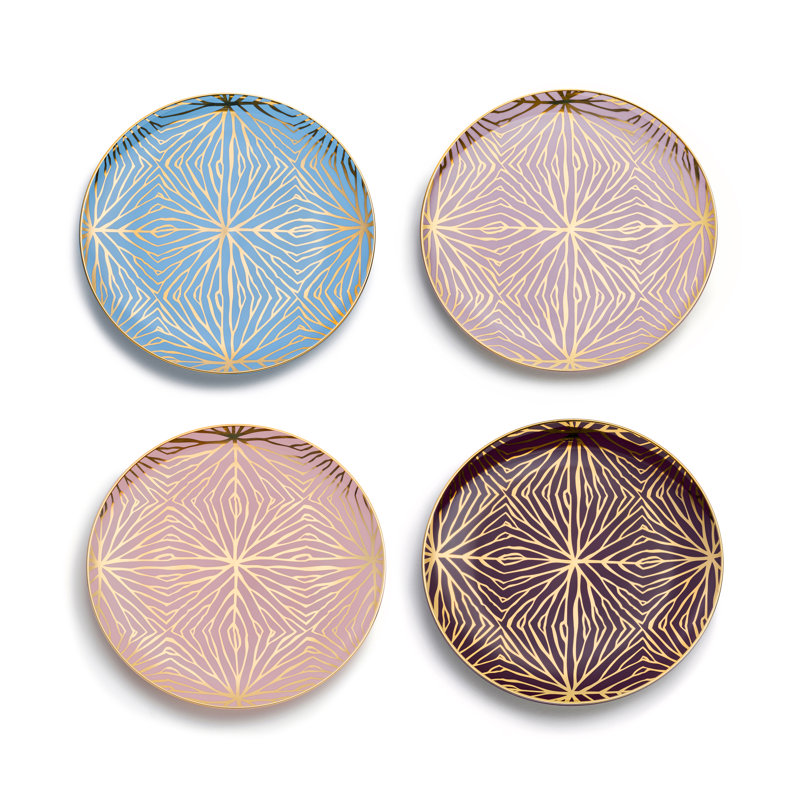 Handmade Ceramic Gold Rim Round Salad/Dessert Plates Set