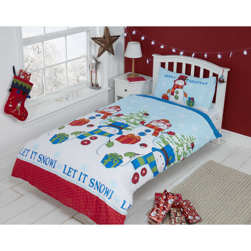 Festive Snowmen Duvet Cover Set, Double Duvet Cover + 2 Standard Pillowcases