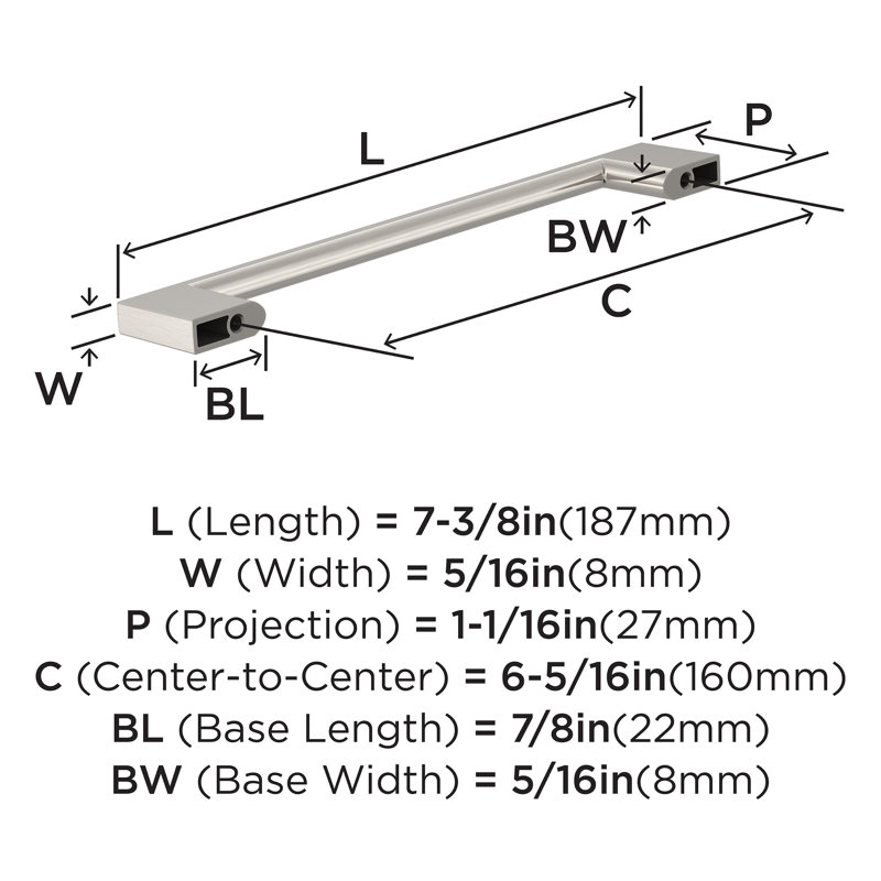 Cityscape 6-5/16 inch (160mm) Center-to-Center Satin Nickel Cabinet Pull - 10 Pack, Satin Nickel
