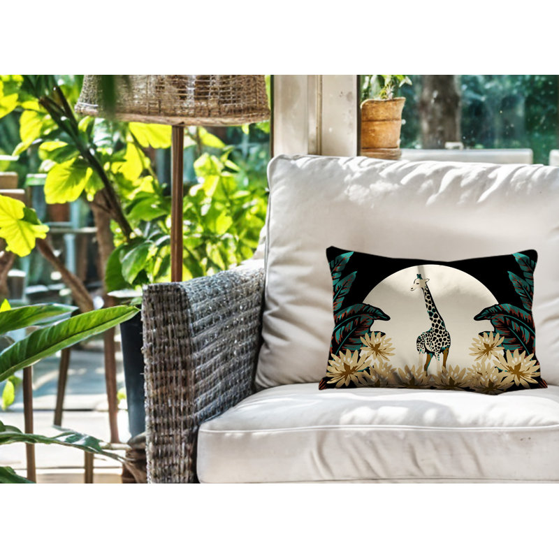 Oreiller rectangulaire réversible intérieur / extérieur Tobin Giraffe, Rectangle H 14 po x l 20 po, Noir
