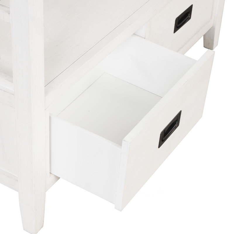 Canapé d'entrée 36 po en bois de pin avec 4 tiroirs et 1 tablette de rangement, Blanc antique