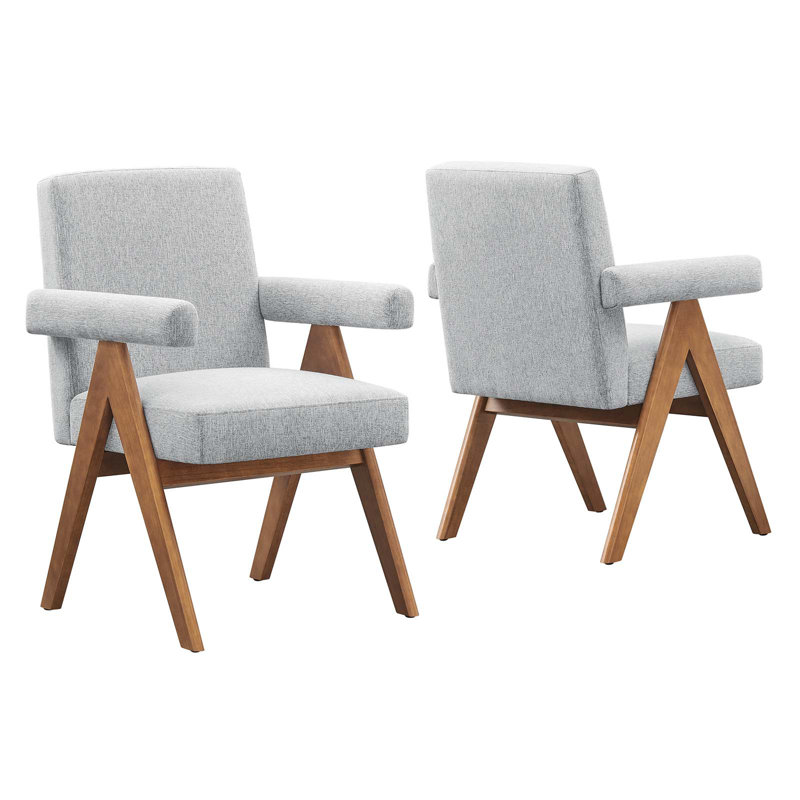 Modway Lyra Fabric Arm Chair Dining Chair, Light Gray Fabric