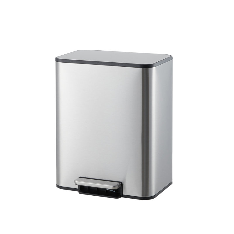 Poubelle de salle de bain peu encombrante, petite poubelle de 3,4 gallons avec couvercle à fermeture douce, pédale et seau intérieur amovible, poubelle rectangulaire en acier inoxydable pour la maison, le bureau et l'argent