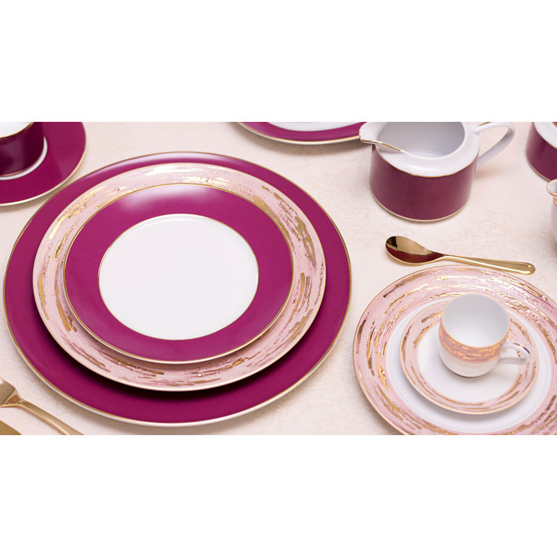 Service de table violet 4 pièces (pour 4 personnes), White; Pink; Purple; Gold