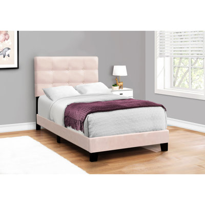 Pink Velvet Twin Size Bed, Transitional Style For Teen Bedroom Youth And Bed Frame, Upholstery, Stable