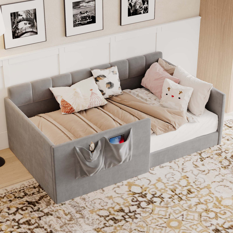 Daybed Upholstered Sofa Bed With High Side Panels And Side Entrance,Space-Saving Guest Bed With Storage Pockets, Twin, Gray