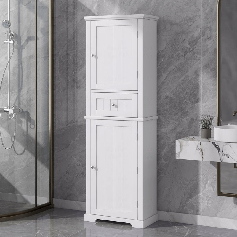 Tall Bathroom Storage Cabinet, Freestanding Storage Cabinet With Drawer And Adjustable Shelves, MDF Board With Painted Finish