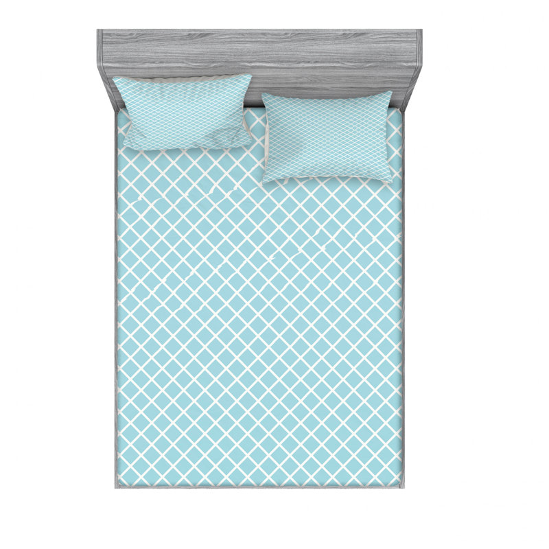 Microfiber Geometric Sheet Set, Full/Double Sheet Set with Fitted Sheet, Pastel Squares and Lines Geometric