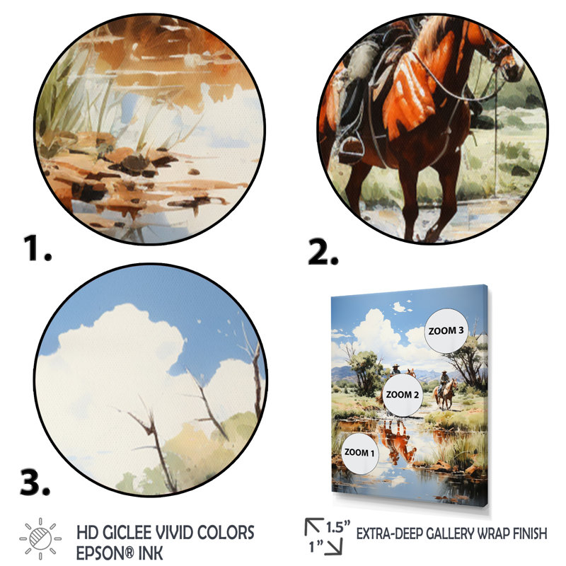 Yeleina " Cowboy Ranch Reflections Cowboys ", Black Picture Framed, 20" H x 12" W x 1" D