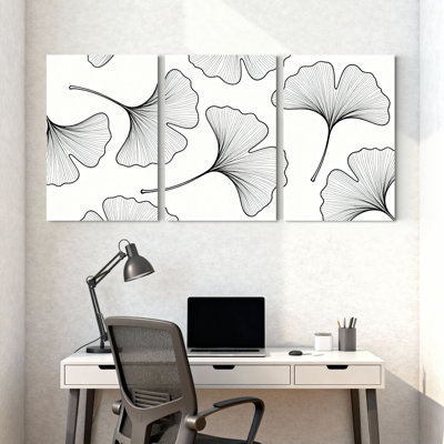 «Ginkgo Leaf Line Art», art mural tendu sur toile, impression noir et blanc minimaliste (ensemble de 3)