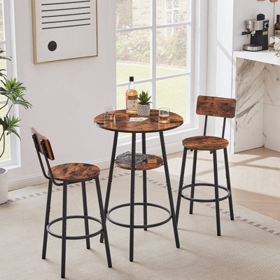Tabouret de bar rond avec tablettes, tabouret avec dossier brun rustique