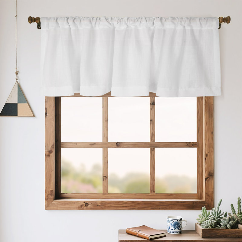Linen Blended Semi Sheer Rod Pocket Tailored Window Valance, White
