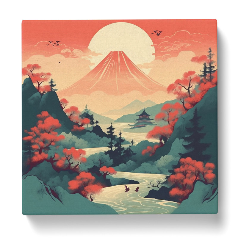 Japanese Mountains Graphic Art No.1 - Wrapped Canvas, 35cm H x 35cm W x 3cm D