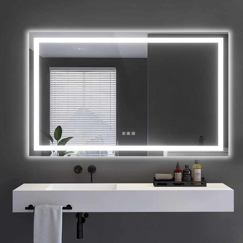 Miroir de salle de bain mural avec cadre lumineux Eleen, 24 po x 48 po