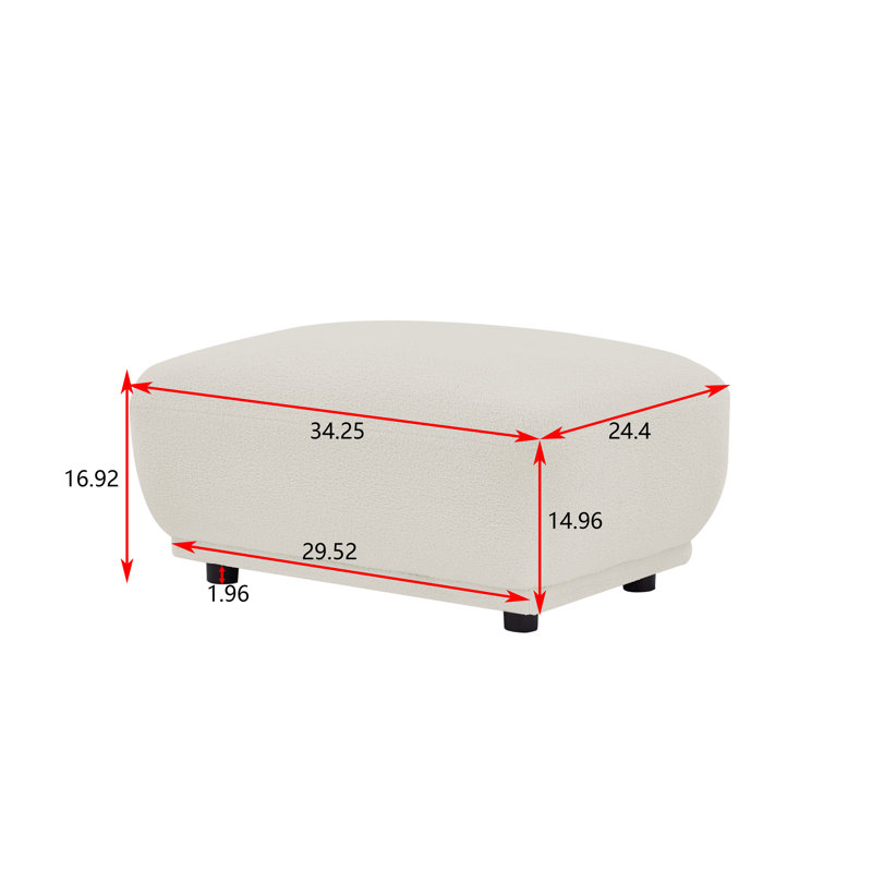 Upholstered Ottoman, White Wool