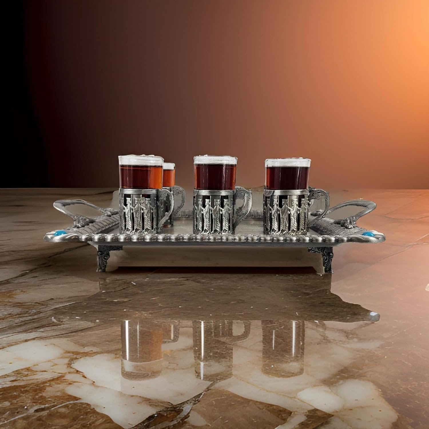 Ttak Houseware 6pc Glass Tea Set With Pewter Cup Holder, Persepolis ...