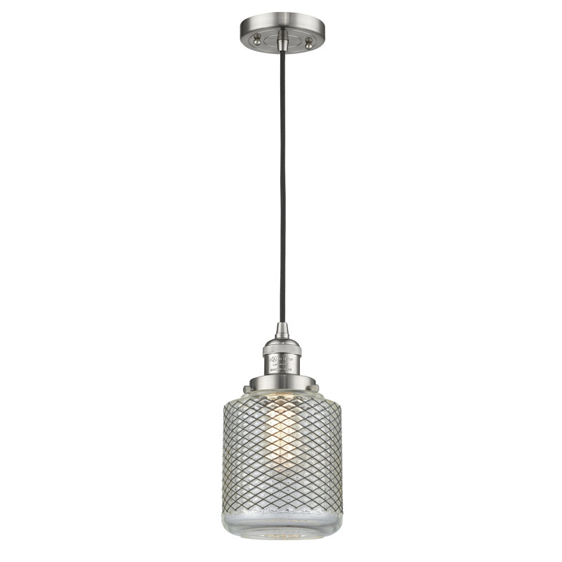 Luminaire suspendu cylindrique 1 lumière Iyana, Nickel satiné brossé, Ampoule DEL 6 watts Vinage