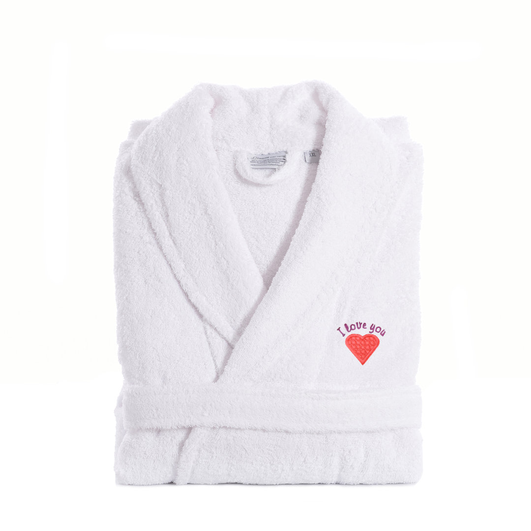I Love You Embroidered 100% Cotton Terry Cloth Bathrobe Linum Home Textiles