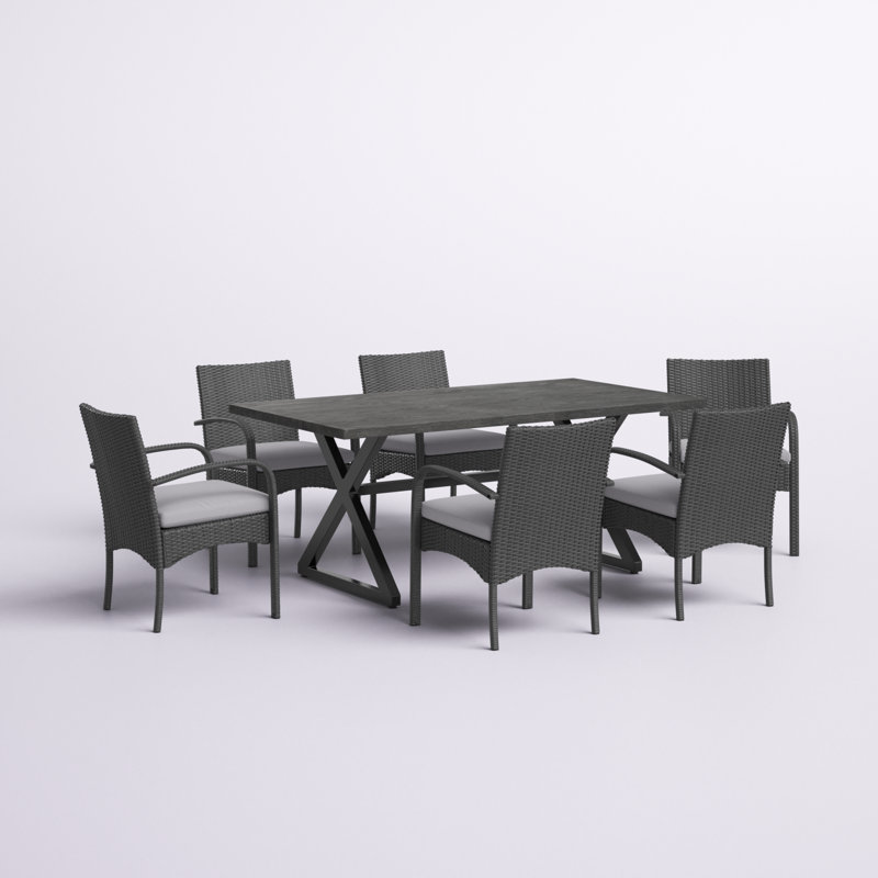 Ensemble repas 7 pièces avec coussins Aram, gris