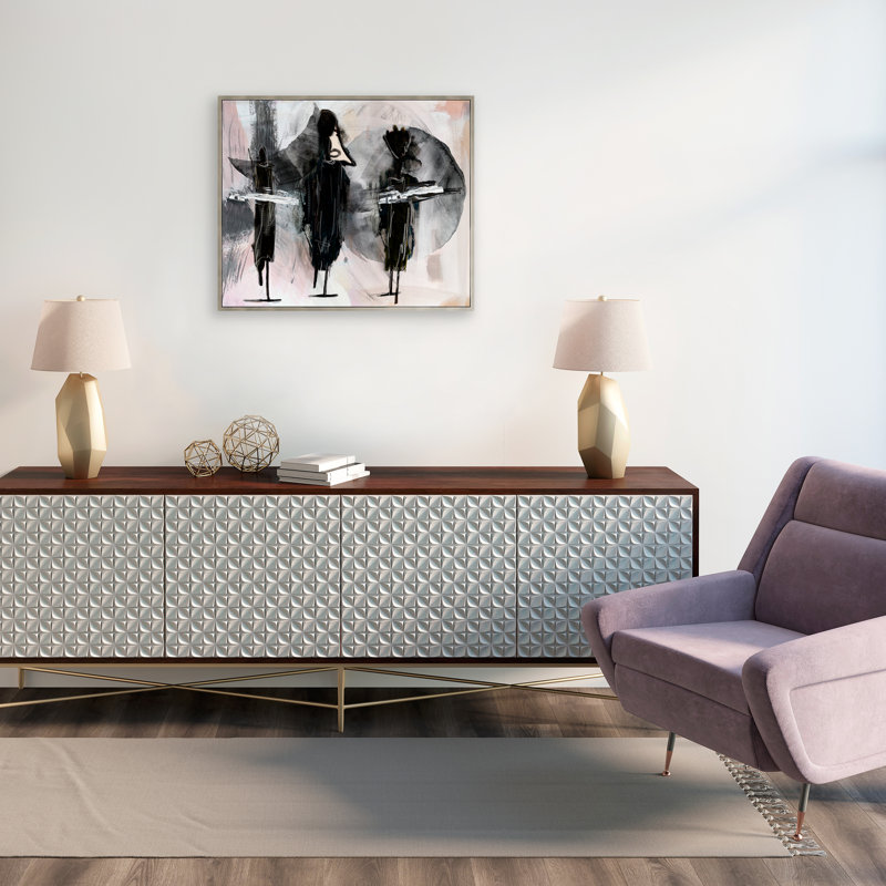 Nouvelle lune, Pas de tapis, Toile encadrée dorée avec cadre flottant, H 37,75 po x l 44,75 po