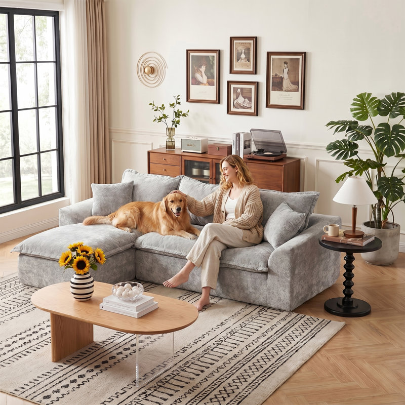 Canapé modulaire Boneless de 103 po sans assemblage requis avec coussins, Gris, Orienté à gauche (vu de face)