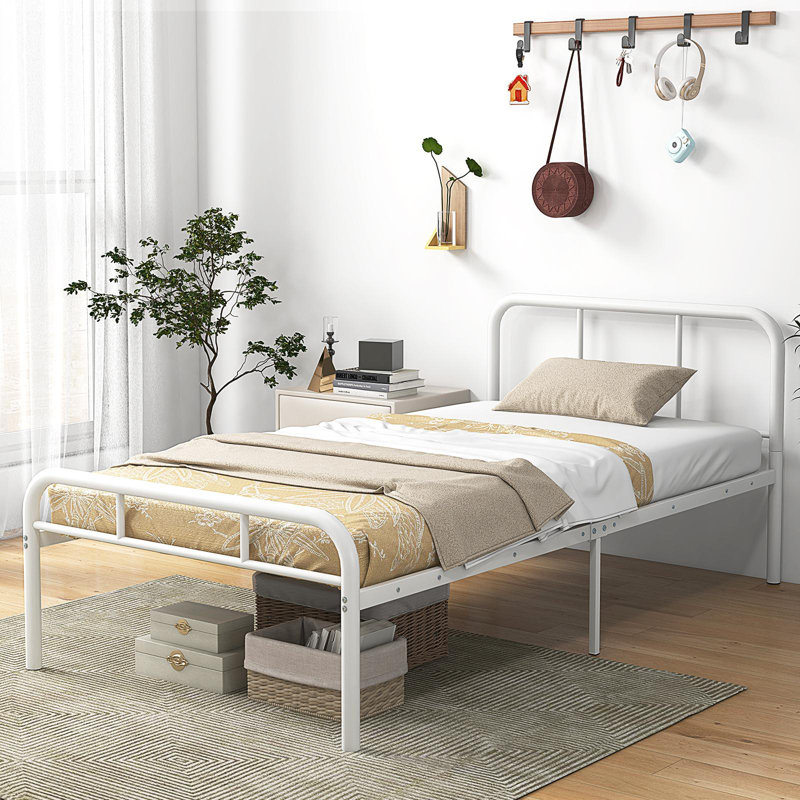 Maneh Metal Platforms Bed by Ebern Designs, Twin, White