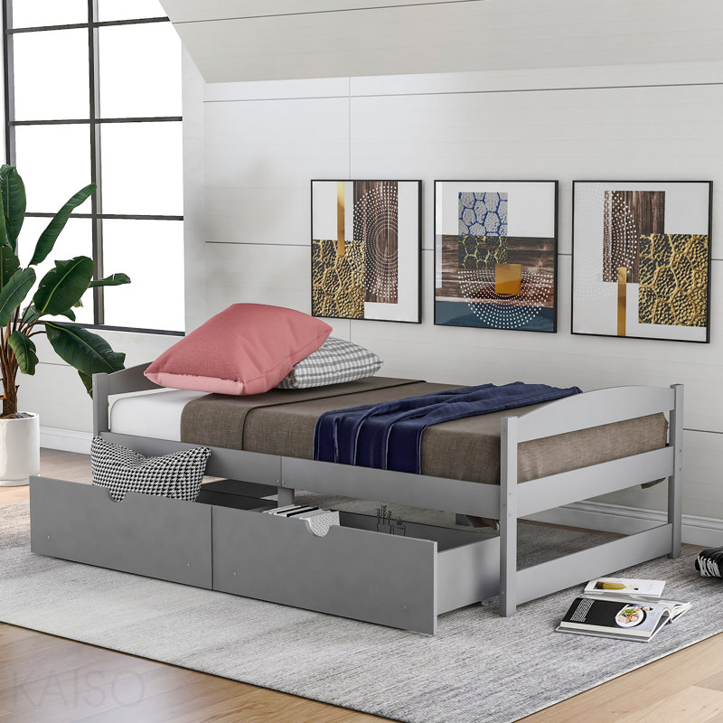 Charlie bed frame, platform bed, storage bed, Gray