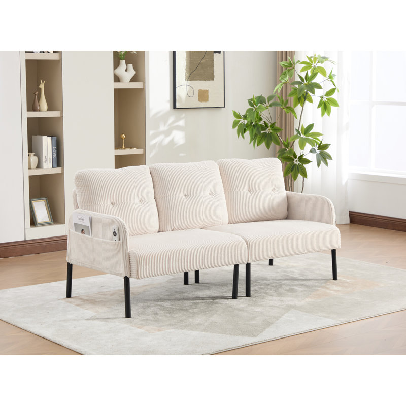 Causeuse 67 po en velours côtelé avec poches latérales 67 po, Beige