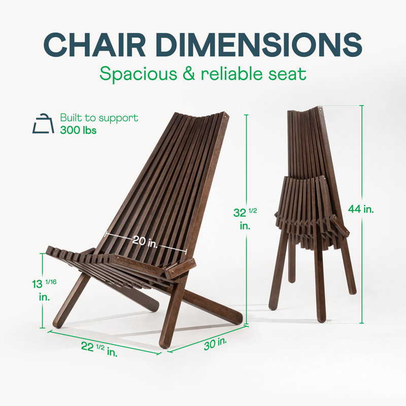 Chaise Adirondack pliante en bois d'eucalyptus Jahzelle résistante aux intempéries sans assemblage, Brun