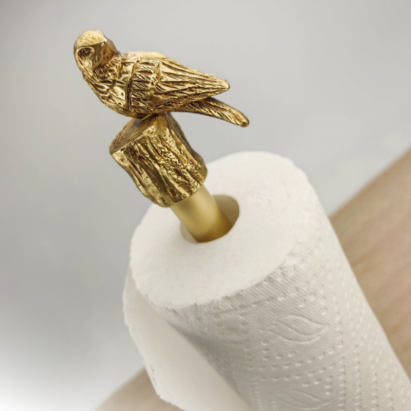 Bird-Shaped Paper Towel Holder Stand With Adjustable Height, Gold