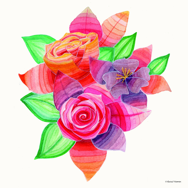 «Stiped Vibrant Florals» par Rachel Nieman - reproduction, H 30 po x l 30 po, Toile tendue