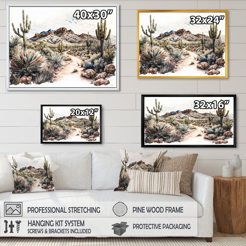 Arizona Desert Scenery I - Impression sur toile, H 12 po x l 20 po x P 1 po, Toile avec cadre flottant noir
