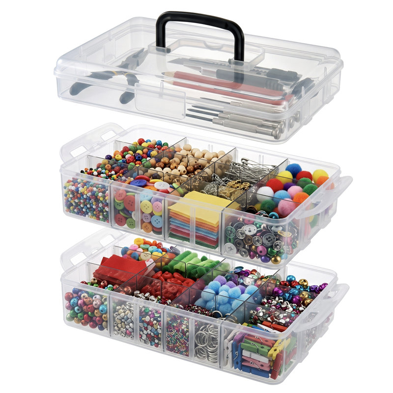 Coffret de fournitures en plastique noir à 3 niveaux, Black