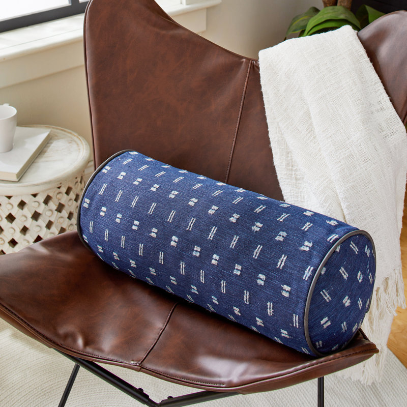 Coussin d'intérieur avec traversin à cordon géométrique simple, Bleu, L 20 po x P 8 po