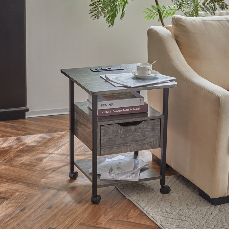 Square Side Table With Charging Station