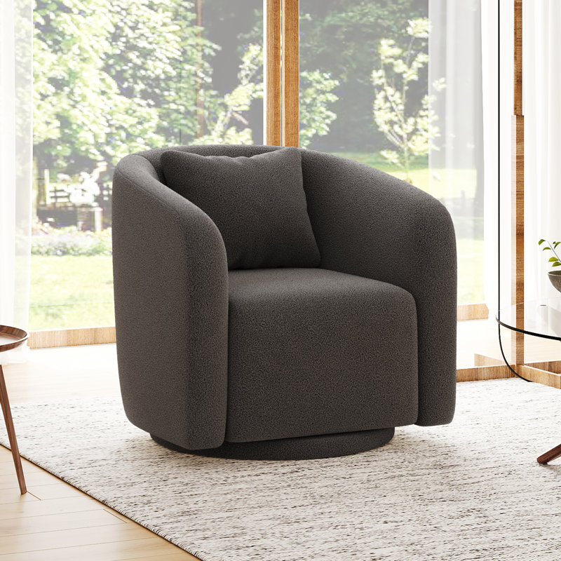 Boucle Polyester Upholstered Swivel Armchair, Dark Gray