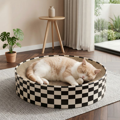 2-in-1 Oval Cardboard Cat Scratcher Bowl, Round Corrugated Scratch Pad for Kittens, Pet Bed & Furniture Protector