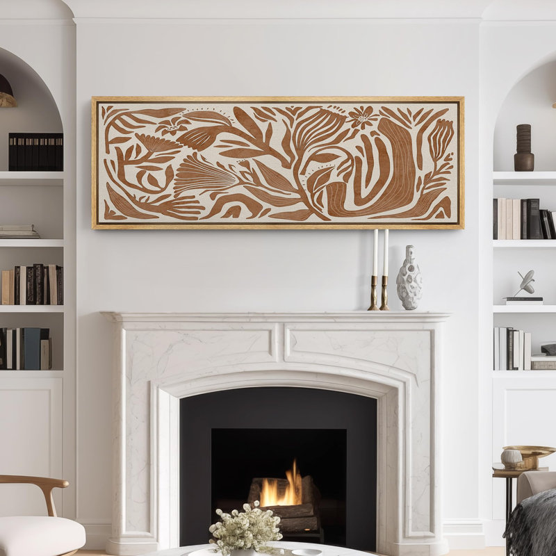 Illustration botanique moderne dans des tons de terre, art moderne, H 20 po x l 60 po, Naturel