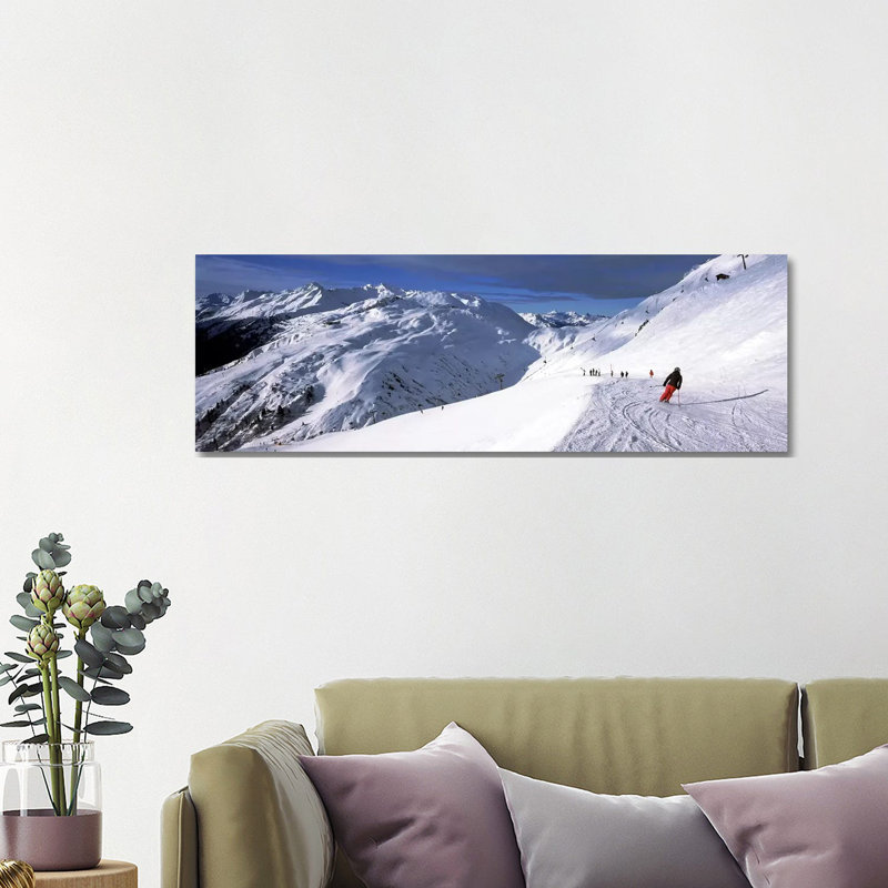 Tourists Skiing In A Ski Resort, Sankt Anton Am Arlberg, Tyrol, Austria by Panoramic Images - Wrapped Canvas Panoramic Print