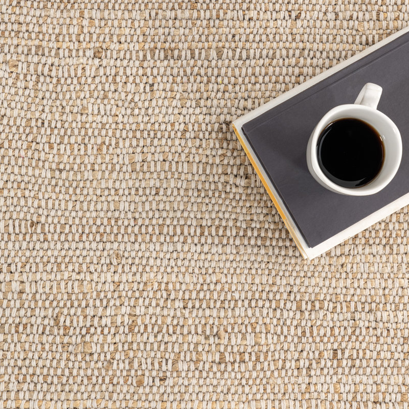 Helton Farmhouse Jute and Cotton Area Rug, Square 8'