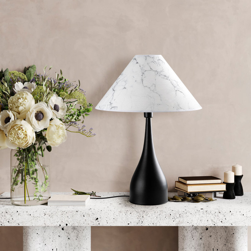 Stylish Black Table Lamp, Metal Body, 19.7 x 19.7 x 26.8 inches | Fabric Cap Ø4.7 x 9.8 inches | E27 Socket, Max 40W (Bulb Not Included) | Perfect for Modern Living Rooms & Bedrooms, Elegant Solid Color Design
