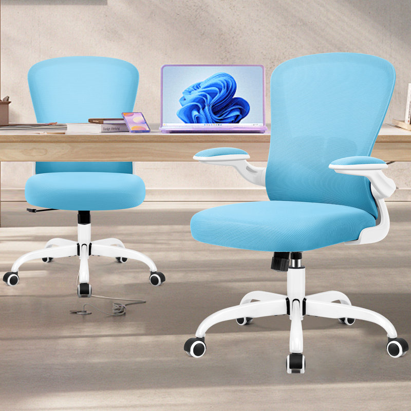 Chaise de travail en filet avec accoudoirs réglables et soutien lombaire , Bleu / blanc