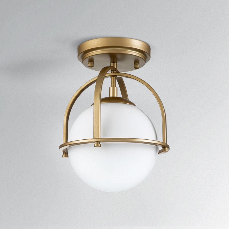 1 - Light Globe Semi Flush Mount, Gold, 11.81" H x 8.66" W x 8.66" D, White