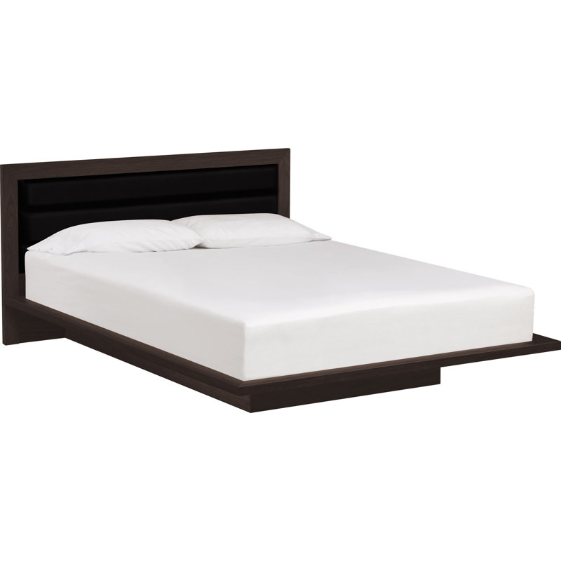 Moduluxe Solid Wood and Upholstered Platform Bed, California King, Ebony, Smoke Cherry