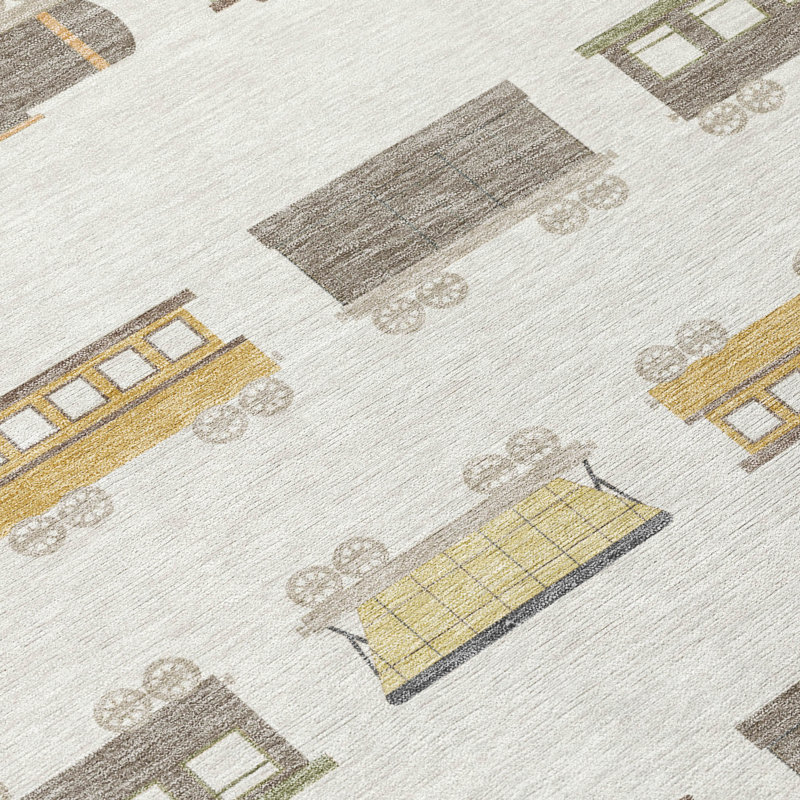 Machine Washable Indoor/Outdoor Chantille ACN2621 Kids Rug, 3' x 5', Ivory